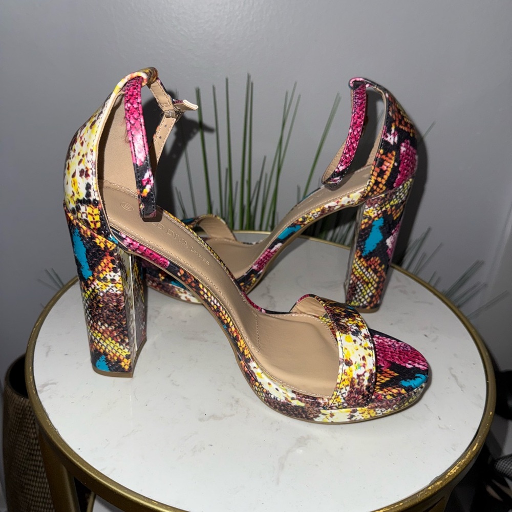 Wild Diva Colorful Snake Print Women's Heels